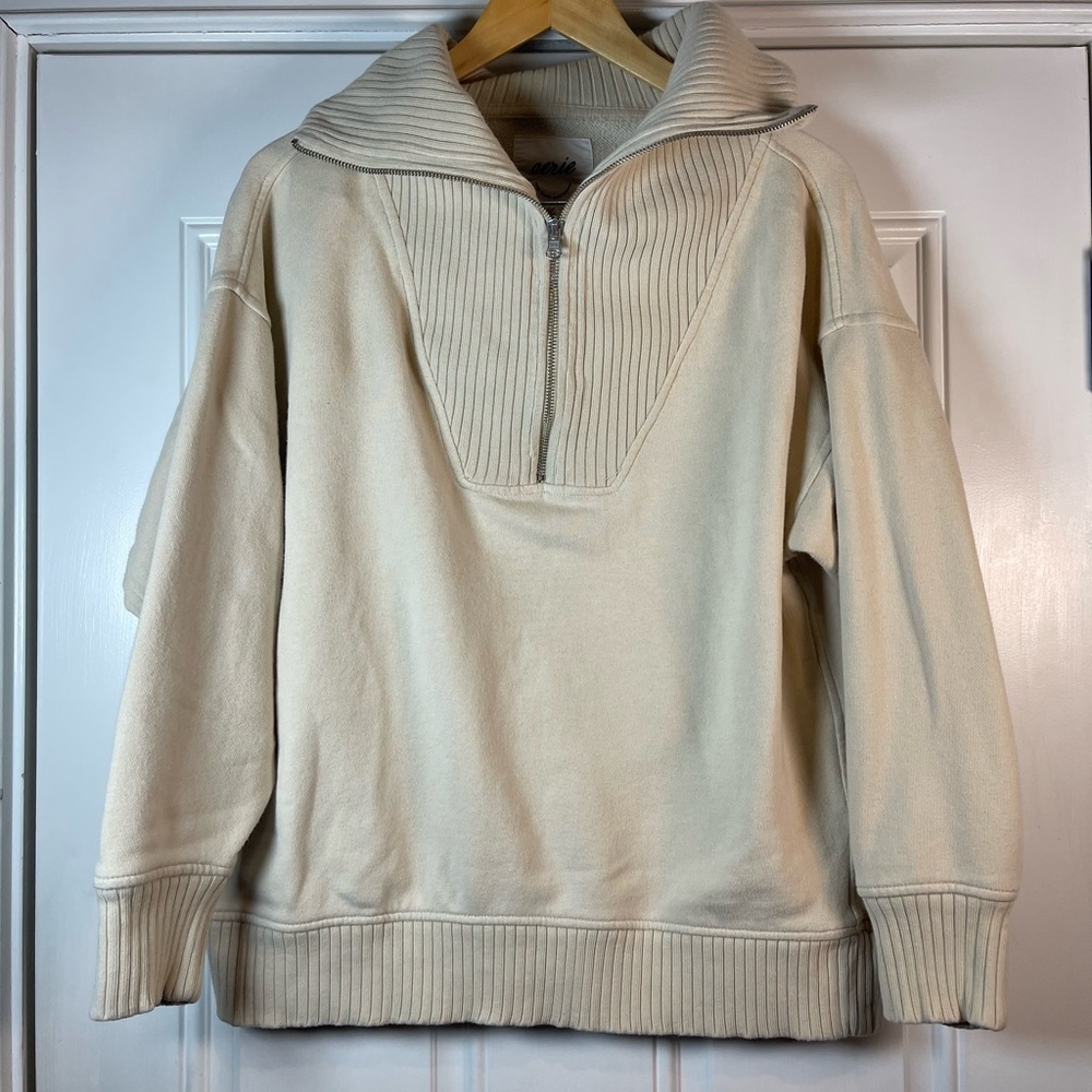 Aerie Oversized Beige Quarter Zip Women’s Size Small - Picture 2 of 7